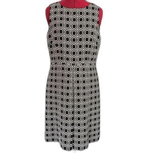 Tahari ASL Dress Women’s Size 10 Black & White Geometric Print Sleeveless Pleats